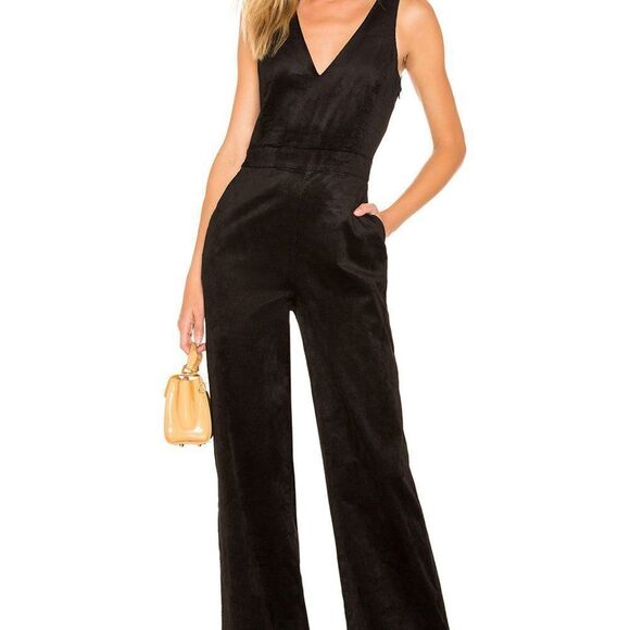 PAIGE Sienne Women's Black Velvet Corduroy Jumpsuit Size 4 - Picture 2 of 15